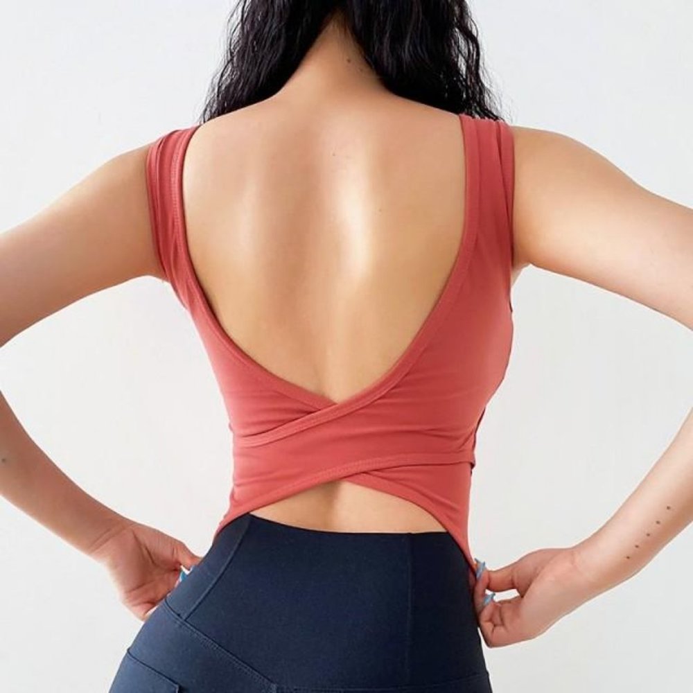 Women's Gym Backless Cross Fitness Red Tank Top
